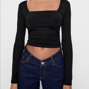 NWT Zara black square neck crop top